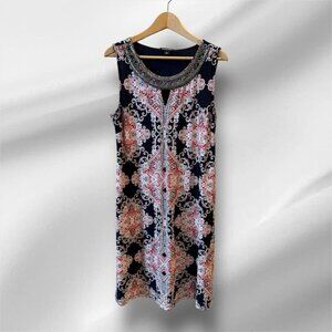 Roz & Ali Women's Sleeveless Beaded‎ Collar Paisley Blue,White,Red Dress-Size 12